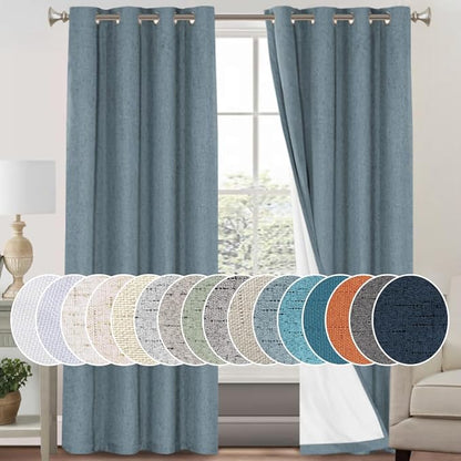 PrinceDeco Linen Blackout Curtains 84 Inches Long 100% Blackout Curtains by PrinceDeco