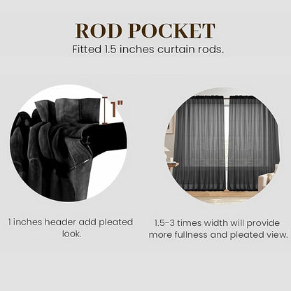 Dreaming Casa Solid Sheer Curtains 84 Inches Long Black Rod Pocket Voile - Image 2