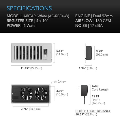 AC Infinity AIRTAP T4 White, Register Booster Fan - Image 6