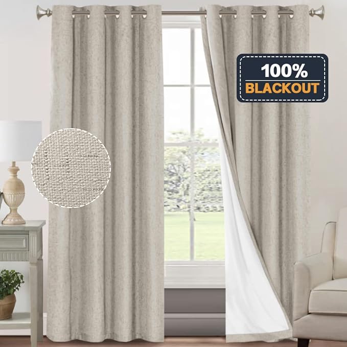 PrinceDeco Linen 100% Blackout Curtains - Image 6