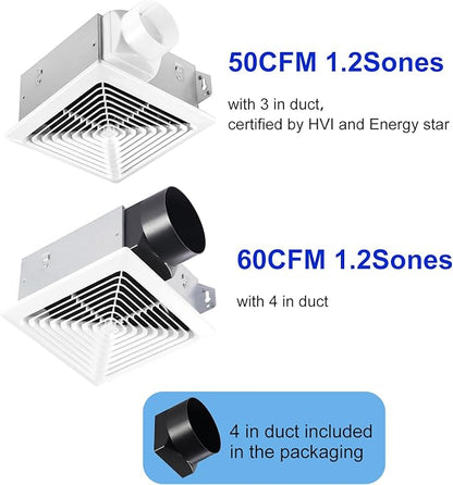 Bathroom Exhaust Fan 50 CFM, 1.2 Sone, 3&4-Inch Duct Included, No Attic Access - Image 2