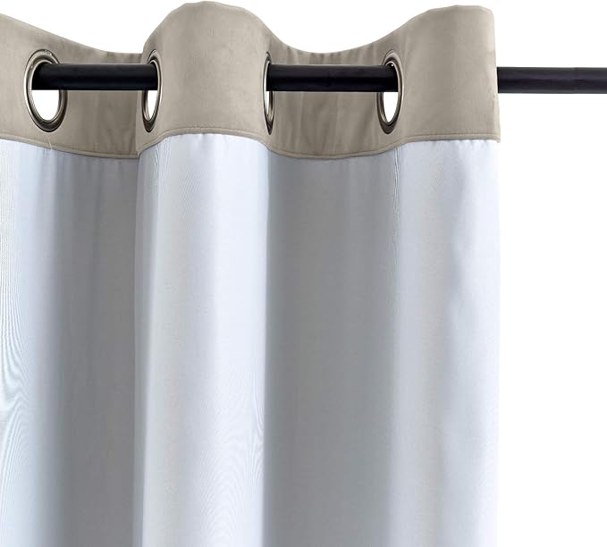 ChadMade Extra Wide Blackout Lined Premium Velvet Curtain Gray Beige 120Wx84L - Image 3