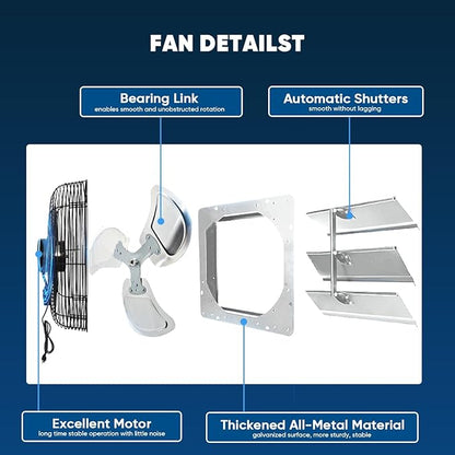 KEN BROWN 12 Inch Shutter Exhaust Fan, Gable Vent Fan, Wall Mount Ventilation - Image 4