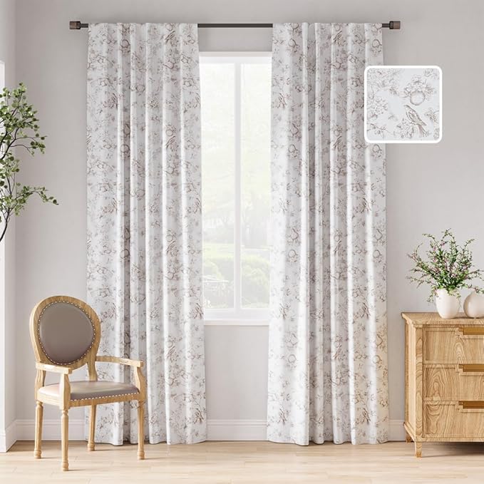 jinchan 95% Blackout Floral Curtains 90 Inch Length, Printed Flower Taupe by JINCHAN