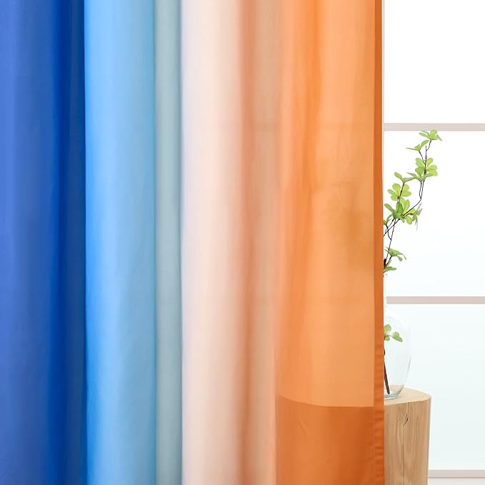 L.Z.E Navy Blue Orange Ombre Privacy Curtains 72 Inches Long - Image 3