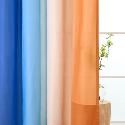 L.Z.E Navy Blue Orange Ombre Privacy Curtains 72 Inches Long - Image 3
