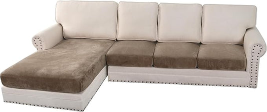 H.VERSAILTEX Velvet Stretch Sectional Couch Covers 4 Pieces Sofa Seat Cushion by HVERSAILTEX