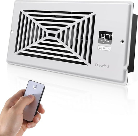 Quiet Register Booster Fan Fits 4" x 10" Register Holes, 10-Speed Smart Heating by BIOWIND