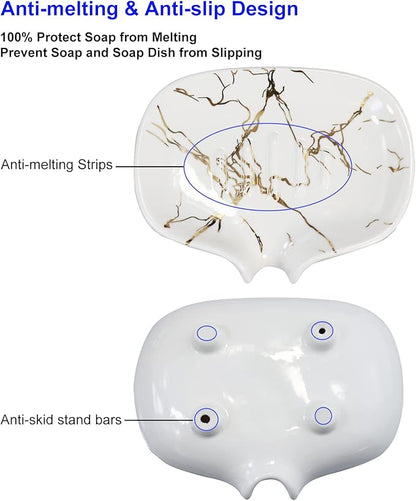 Ceramic Marble Texture Soap Dish, Self Draining Slot, Ceramic Self Draining - Image 2