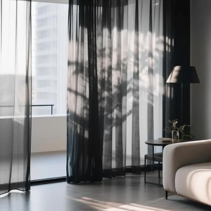Dreaming Casa Solid Sheer Curtains 102 Inches Long Black Rod Pocket Voile - Image 7