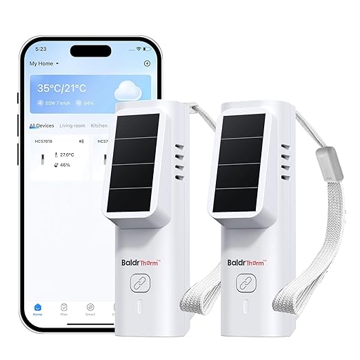 BaldrTherm Solar Bluetooth Temperature & Humidity Monitor, Wireless Thermometer by BaldrTherm