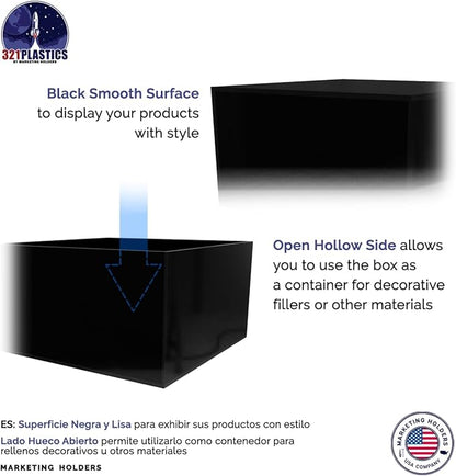 2 Pack Black Acrylic Display Box Versatile 5 Sided Pedestal No Lid 7.25" x - Image 4