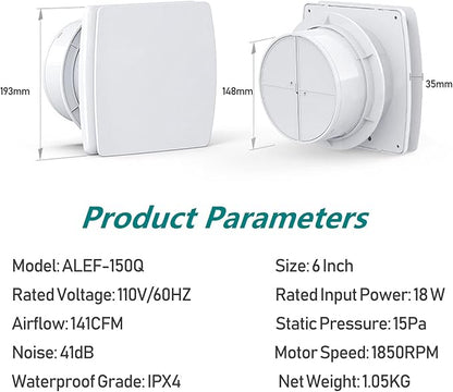 Bathroom Exhaust Fan 141 CFM 6 Inch Home Ventilation Ceiling Window and Wall - Image 2