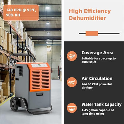 ARLIME 140 Pints Dehumidifier w/Handles & Wheels & Intelligent Humidity Control - Image 3