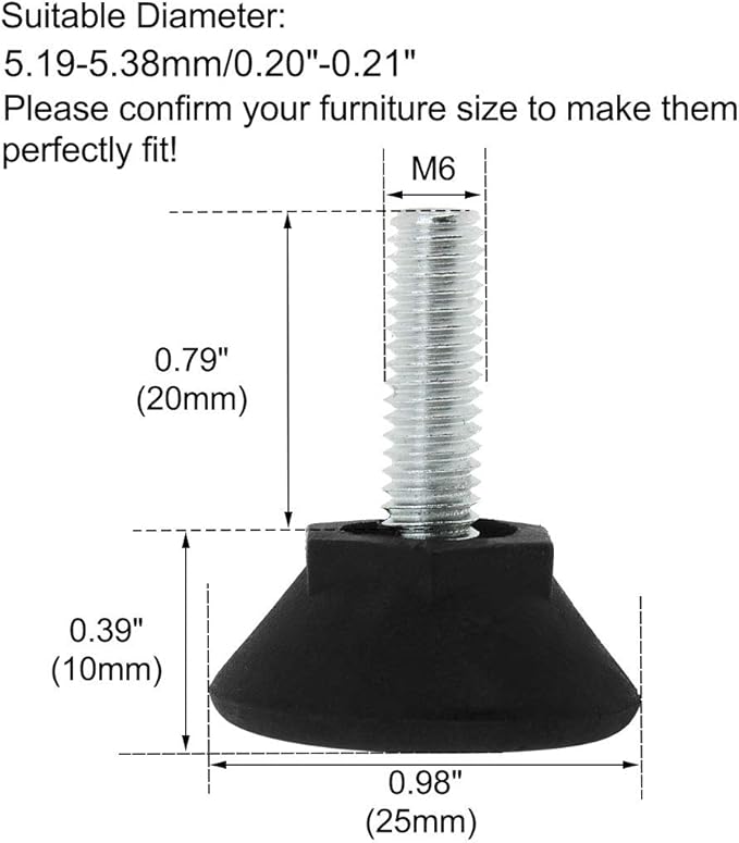 uxcell M6 x 20 x 25mm Furniture Glide Leveling Feet Adjustable Leveler Floor - Image 2