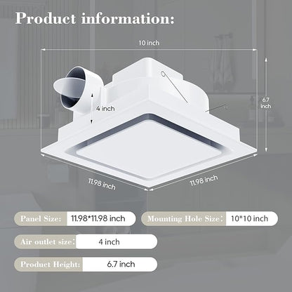 Bathroom Exhaust Fan 12" Panel Ultra Quiet without Light（10x10 Mount）, 1.0 Sone - Image 2