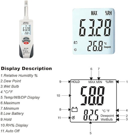 Hygro-Thermometer Psychrometer, Handheld Digital Humidity Temperature Meter - Image 7