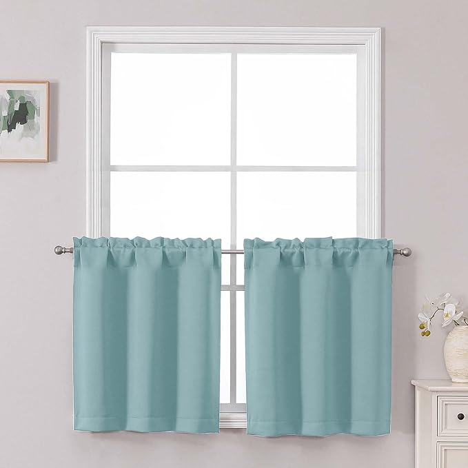 Chyhomenyc Short Aqua Curtains 24 Inch Length, Small Kitchen Curtain Rod Pocket by Chyhomenyc