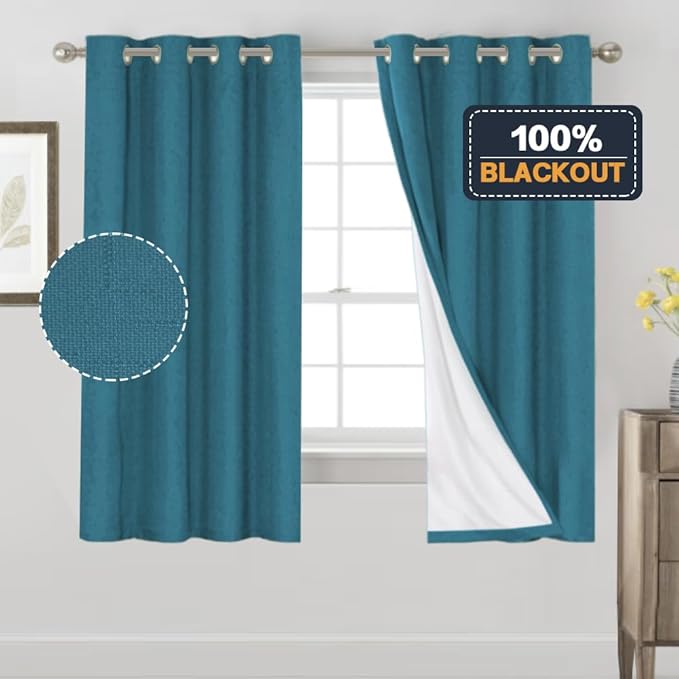 PrinceDeco Blackout Curtains 63 Inch Length Linen Textured 100% Thermal - Image 6
