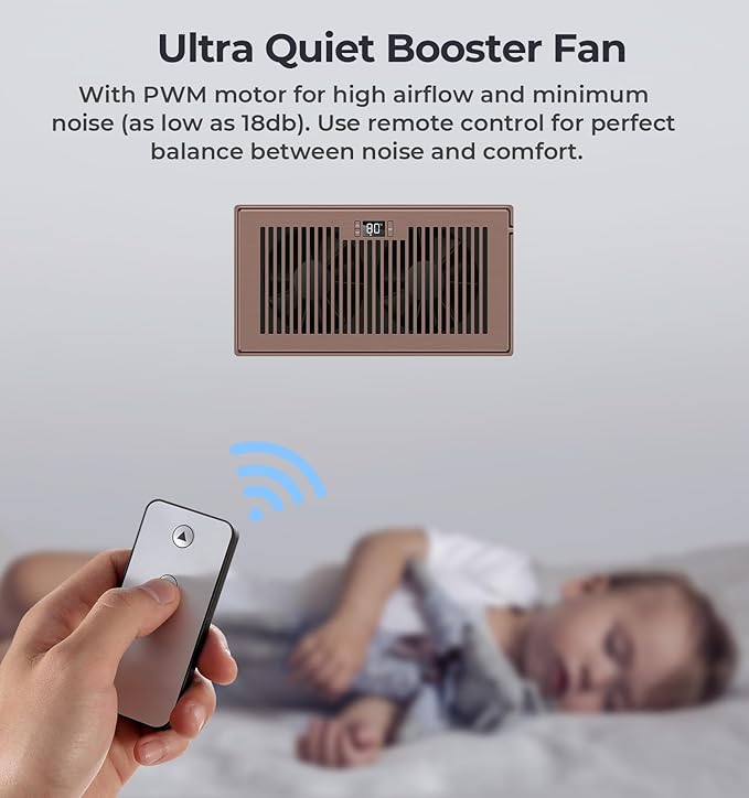 Quiet Register Booster Fan Fits 6" x 12" Register Holes, 10-Speed Smart Heating - Image 5