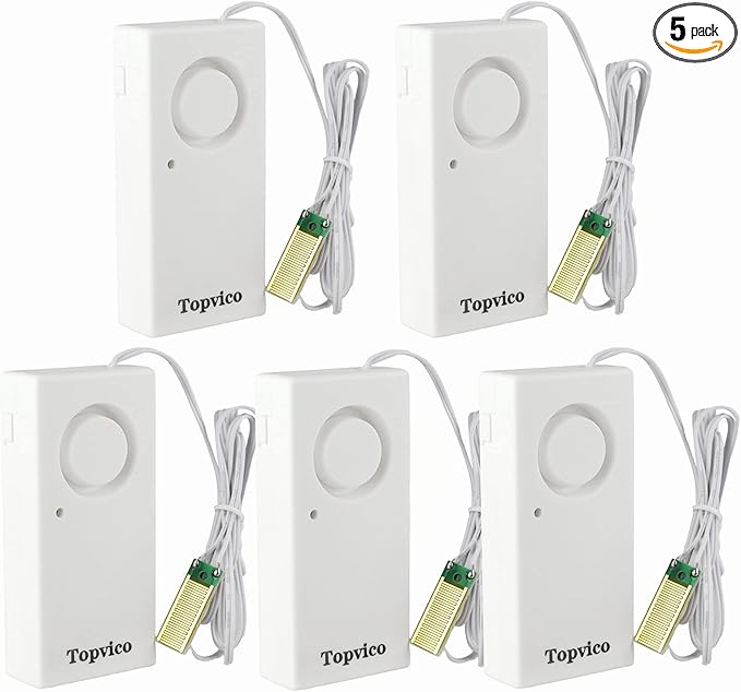 Topvico Water Leak Detector, 120dB Loud Siren, Powered by 9V Battery, Sensor by MakeLifeSaferandSmarterEnjoyPeaceofMind