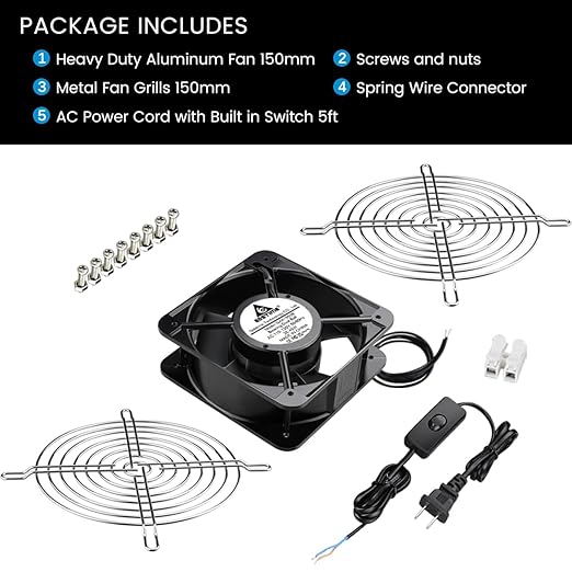 GDSTIME AXIAL Fan 15050, 110V 120V AC 150mm x 150mm x 50mm Fan, Ventilation - Image 7