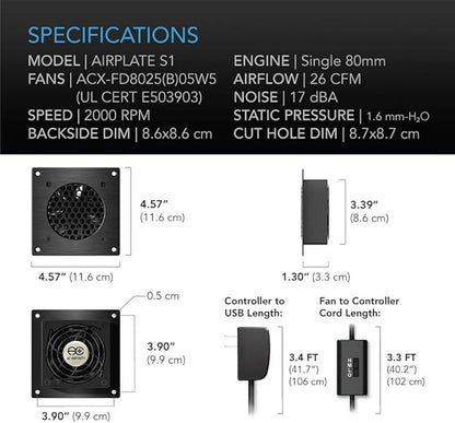 AC Infinity AIRPLATE S1, Quiet Cooling Fan System 4" - Image 6