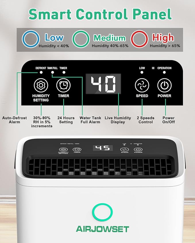 Dehumidifier for Home 2500 Sq.Ft, AIRJOWSET 30 Pints Dehumidifiers 0.6 Gallon - Image 8