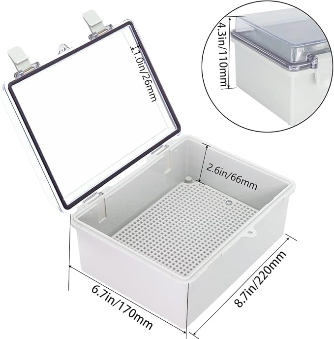 Junction Box, Hinged Clear Cover IP67 Waterproof ABS Project Box - Image 3