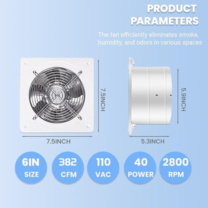 6 inch Exhaust Fan, 382CFM Wall Mounted Vent Fans, Ventilation Blower - Image 3