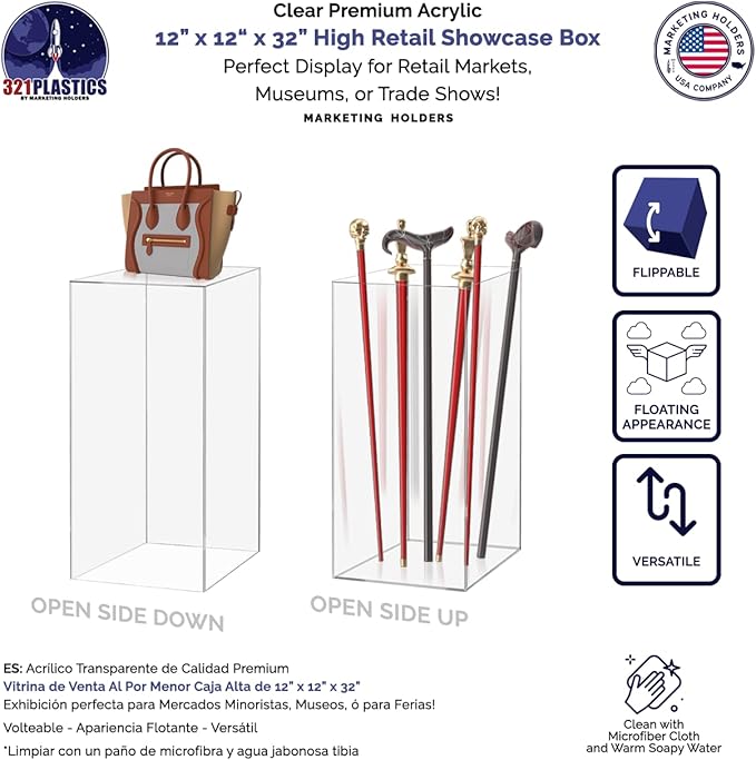 Marketing Holders Clear Acrylic Display Riser 12" x 12" x 32" No Lid Platform - Image 2