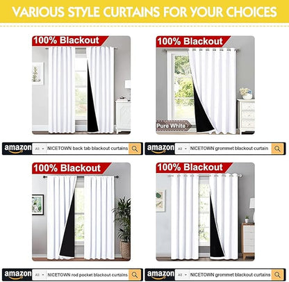 NICETOWN White 100% Blackout Lined Curtains, 2 Thick Layers Completely Blackout - Image 8