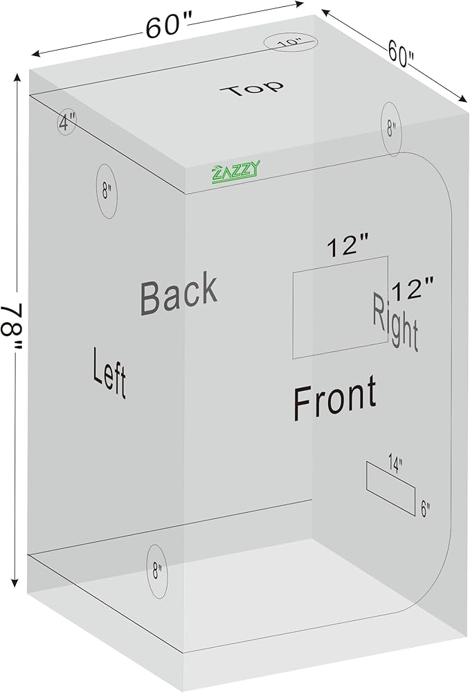zazzy Grow Tent 60"x60"x78" Hydroponic Grow Tents Heavy Duty Dark Room Grow - Image 8