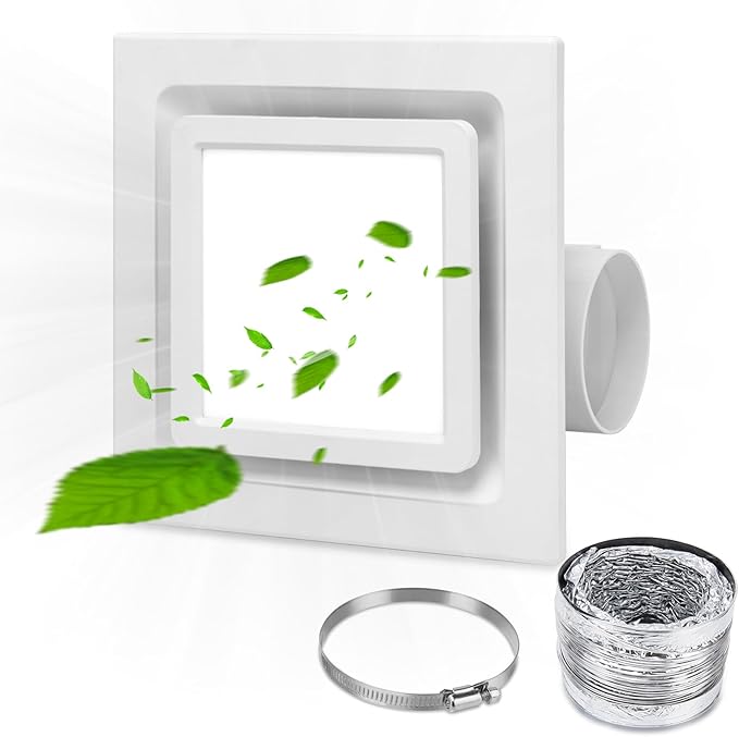 Bathroom Exhaust Fan with Light, Ceiling Mount Square Quiet Bathroom Vent Fan by CMOOD