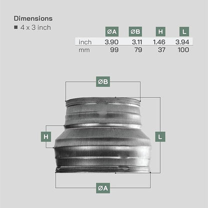 Vent Systems 4" Inch to 3" Inch Duct Reducer – Galvanized Steel HVAC Pipe - Image 2