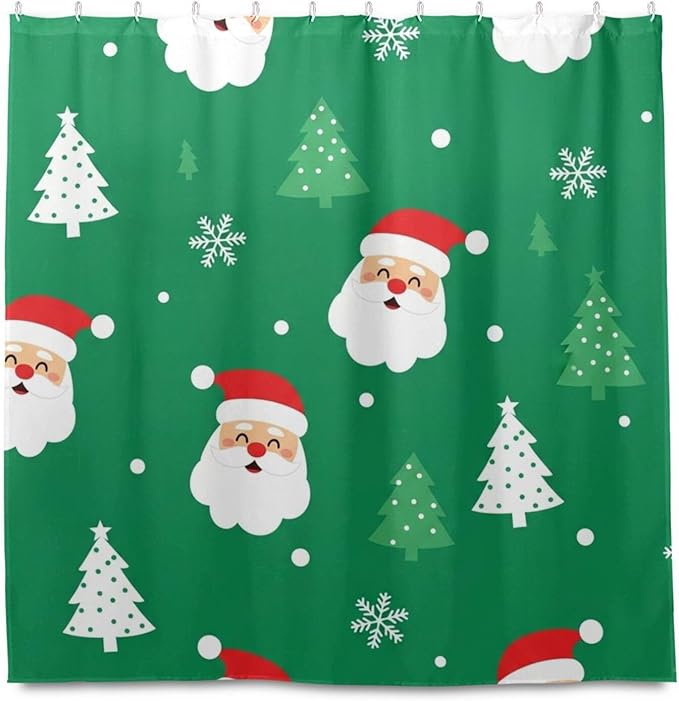 Christmas Green Santa Tree Shower Curtain Liner 72×72 inch - Image 2