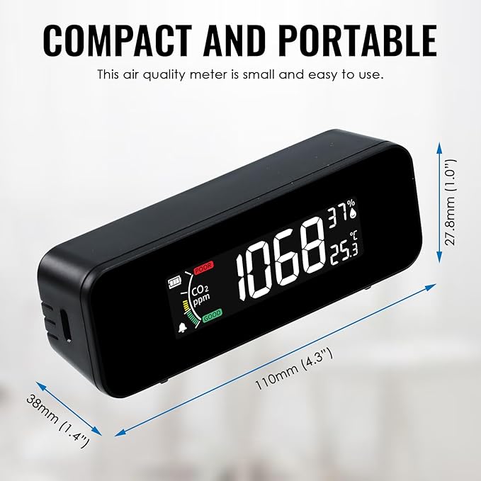 CO2 Monitor CO2 Meter Detector, Rechargeable Indoor Air Quality Monitor - Image 8