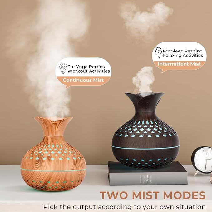Portable Mini Humidifier, 300ml Wood Grain Vase Small Humidifiers, Quiet Cool - Image 6