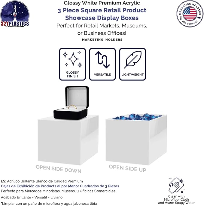 6 Pack Acrylic Display Riser Boxes White 3 Piece Retail Product Riser - Image 4