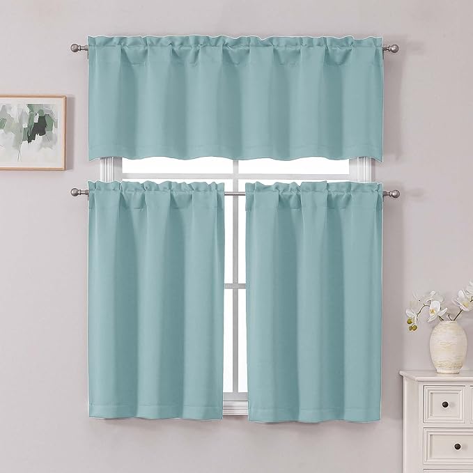 Chyhomenyc Short Aqua Curtains 45 Inch Length, Small Kitchen Curtain Rod Pocket - Image 2