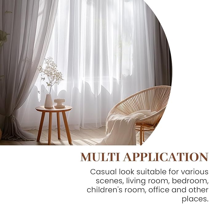 Dreaming Casa Solid Sheer Curtains 108 Inches Long Grey Rod Pocket Voile - Image 5