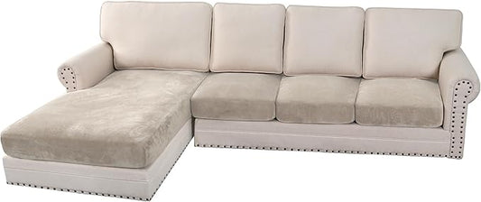 H.VERSAILTEX Velvet Stretch Sectional Couch Covers 4 Pieces Sofa Seat Cushion by HVERSAILTEX