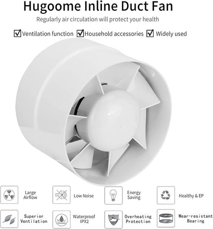 HUGOOME Inline Duct Fan 5 Inch Vent Booster, HVAC Exhaust Intake Fans 141 CFM - Image 6