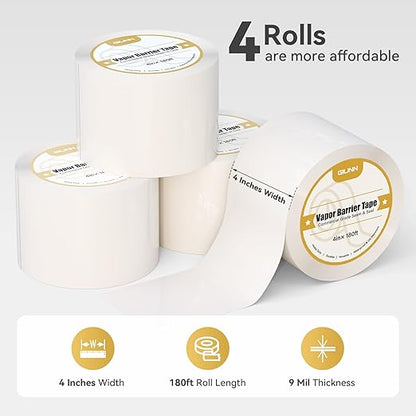 Vapor Barrier Tape 4 Rolls, 9 mil White polyethylene Tape, Moisture Sealing and - Image 2