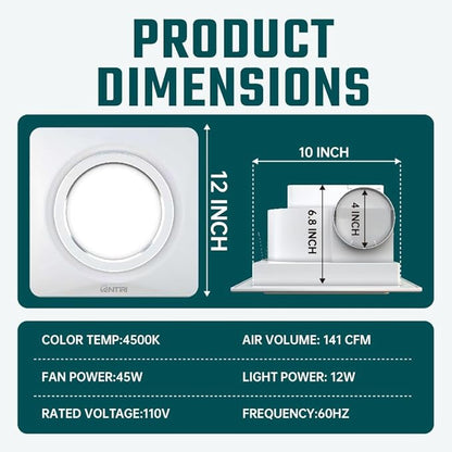 Bathroom Exhaust Fan with Light, 12 INCH, Upgraded Quiet Circular Vent Fans - Image 2