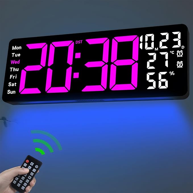 JoFomp 17.3" Large Digital Wall Clock, LED Digital Clock Large Display by JoFomp