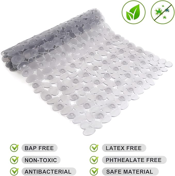 WELTRXE Non Slip Bathtub Mat 35 x 16 Inches Pebbles Shower Mats - Image 2