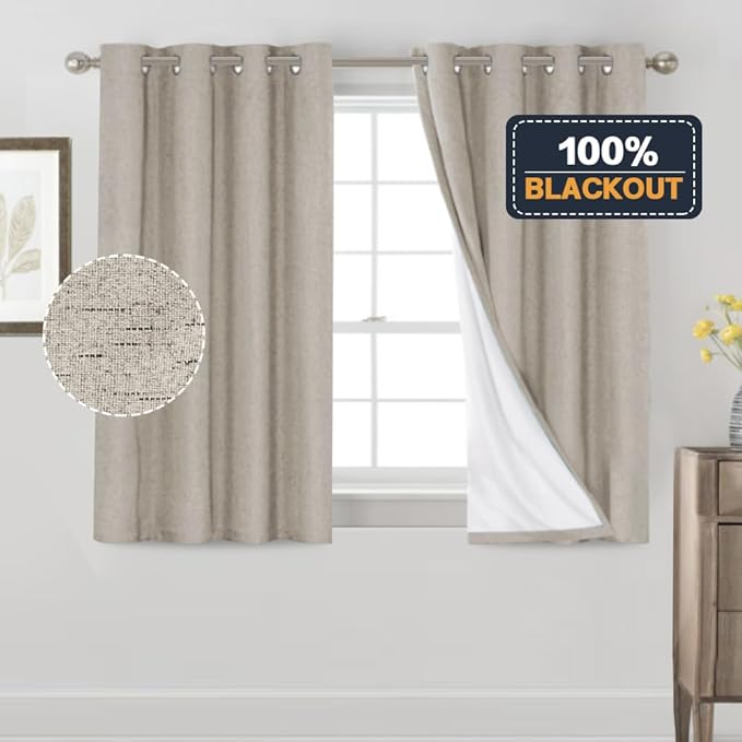 PrinceDeco Linen Blackout Curtains 100% Blackout Curtains - Image 6