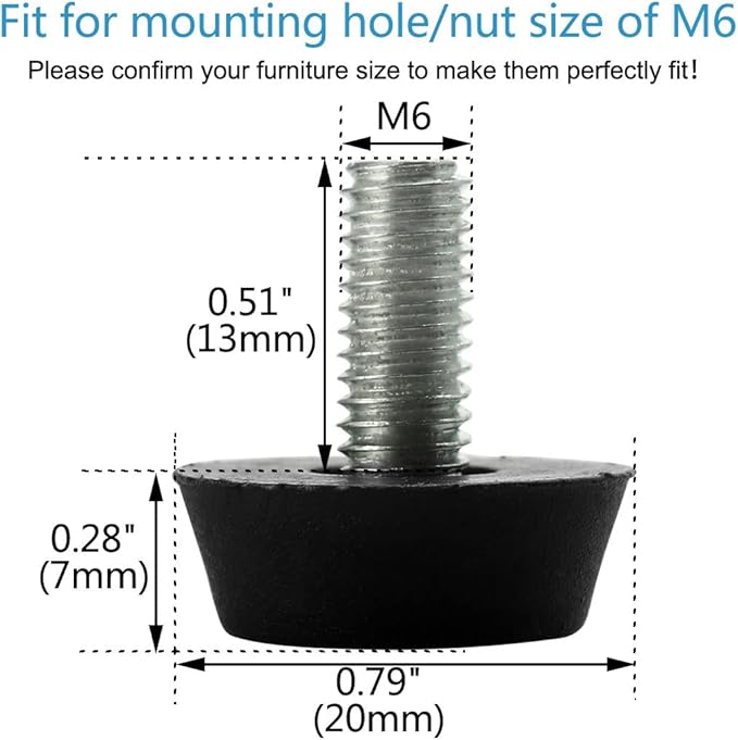 uxcell M6 x 13 x 20mm Furniture Glide Leveling Feet Adjustable Leveler Floor - Image 2