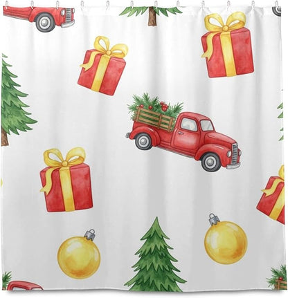 Car Christmas White Shower Curtain Liner 72×72 inch - Image 2